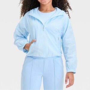 All in Motion Woven Jacket Girl's Lightweight Hood Blue Size Small 6 - 7 NWT